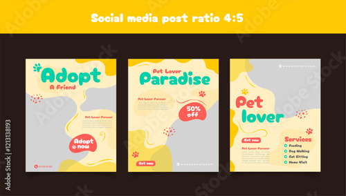 Set of Social media templates for pet shop, dog grooming and sale promotion. 
