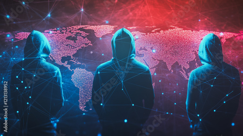 Hacker are planning to hack and attack networks and cyber security systems.team people innovation connection of line from nail node to node on map background , networking concept