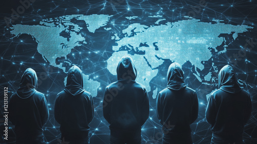 Hacker are planning to hack and attack networks and cyber security systems.team people innovation connection of line from nail node to node on map background , networking concept