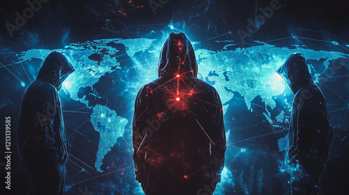 Hacker are planning to hack and attack networks and cyber security systems.team people innovation connection of line from nail node to node on map background , networking concept