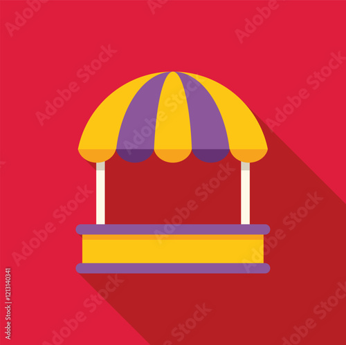 Colorful street food stall with yellow and purple awning, providing shade and shelter for vendors and customers