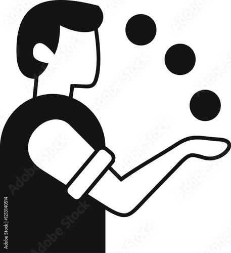 Silhouette of a juggler juggling balls, showcasing impressive juggling skills and entertaining the audience with his circus performance