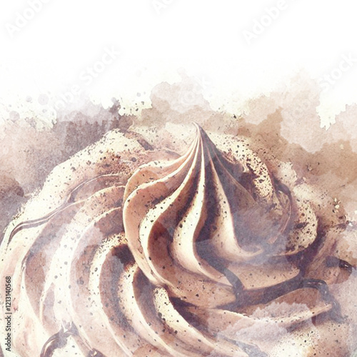 coffee Mocha Mousse Watercolor abstraction on white paper. Grunge background. Retro, Vintage