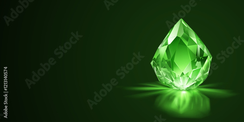 Vibrant, faceted gemstone with a luminous green hue set against a dark background, highlighting its sparkling surface and intricate cuts.