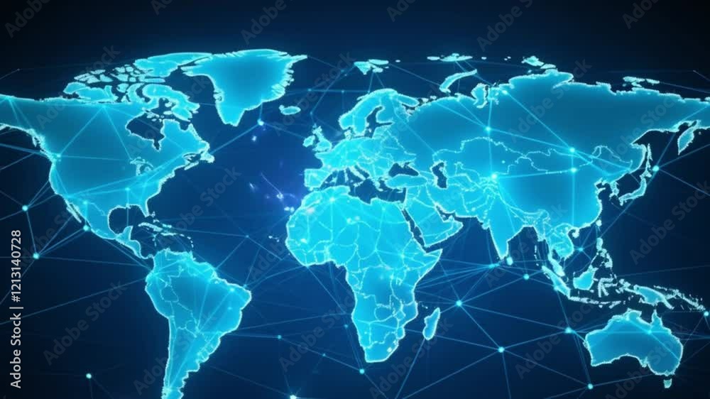 Animation of world map on blue background. World Earth Day