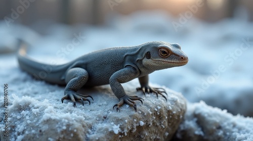 Shimmering Lizard on Frosty Rock