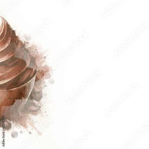 coffee Mocha Mousse Watercolor abstraction on white paper. Grunge background. Retro, Vintage