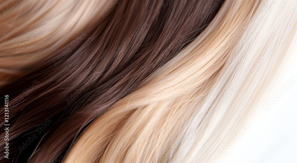Naklejka premium Close-up view of wavy blonde and brown hair with a smooth and glossy texture