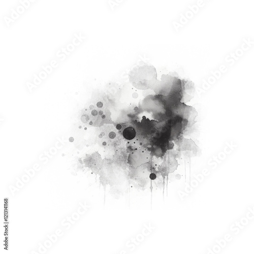 Grey watercolor abstraction on white paper. Grunge background. Retro, Vintag