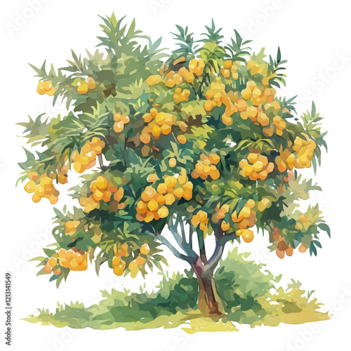 Cempedak Tree with Fruit – Vibrant Watercolor Vector Illustration, Tropical Fruit Tree Design, Nature-Inspired Artwork, Rich Cempedak Tree with Ripe Fruit Vector.  
