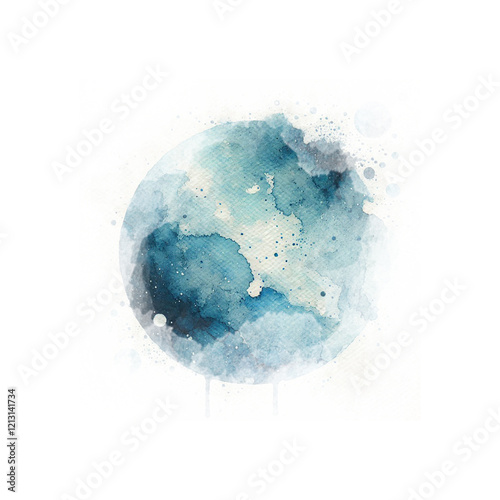 Blue watercolor abstraction on white paper. Grunge background. Retro, Vintage