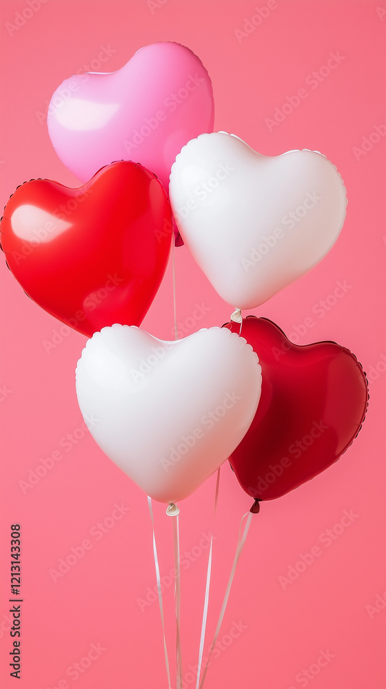 sorted heart shaped balloons on pink background, red, pink and white balloons for valentine's day sorted heart shaped balloons on pink background, red, pink and white balloons for valentine's day