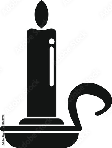 Black silhouette of a burning candle on a candlestick with handle