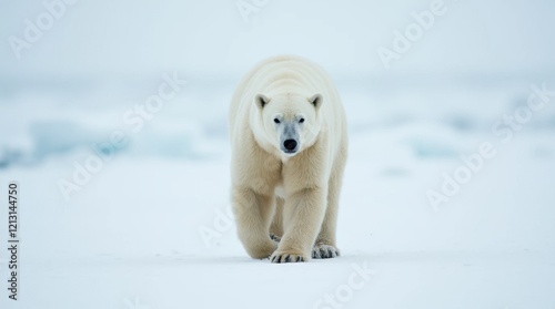 A Stately Polar Bear Walking on Snowy Tundra