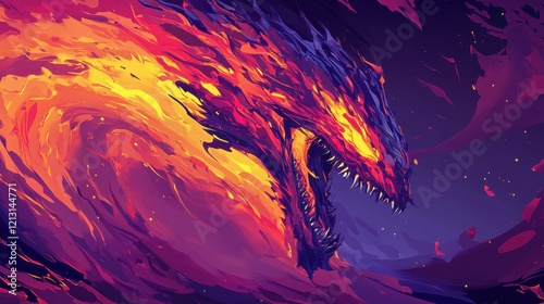 Fiery Dragon Emerging From Flaming Chaos
