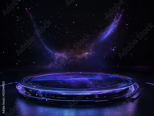 Futuristic Startup Pitch Podium: Modern Branding Presentation neon clean stage event light lines    