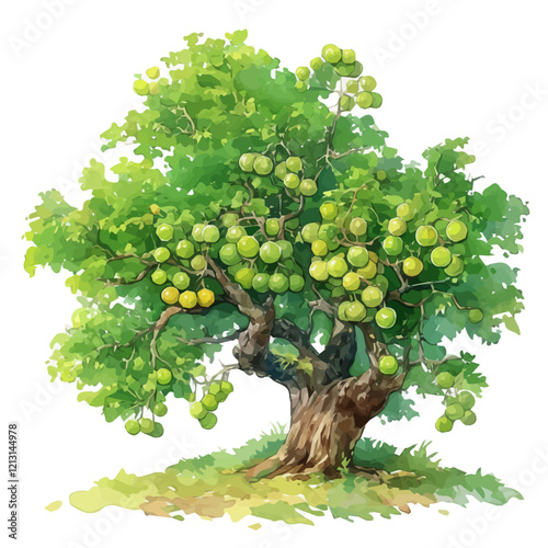 Ceylon Gooseberry Tree with Fruit – Lush Watercolor Vector Illustration, Exotic Fruit Tree Design, Nature-Inspired Artwork, Vibrant Ceylon Gooseberry Tree with Ripe Fruit Vector.  
