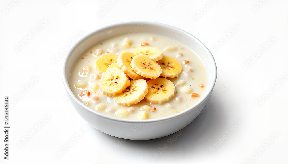 Creamy banana pudding dessert in white bowl Creamy banana pudding dessert in white bowl