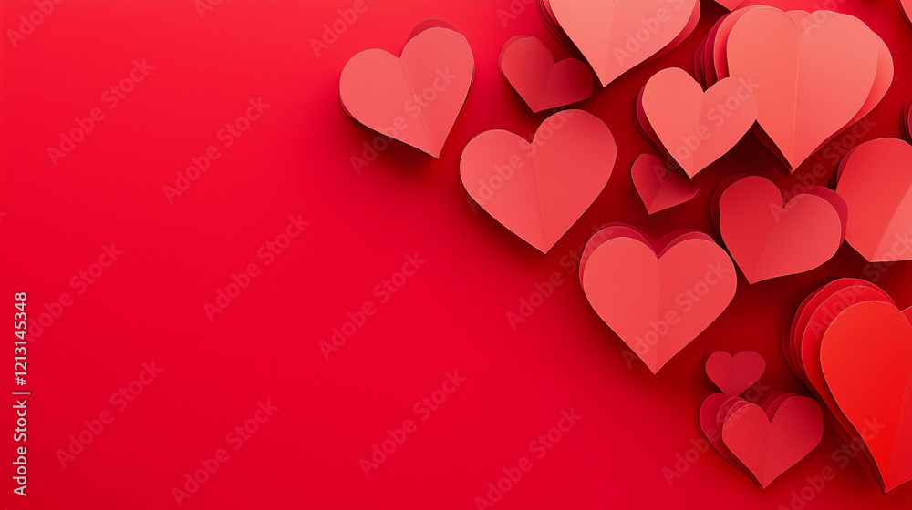 Paper Craft of Multi Layered Red Love Heart Speech Bubble on Red Background, room for text Paper Craft of Multi Layered Red Love Heart Speech Bubble on Red Background, room for text