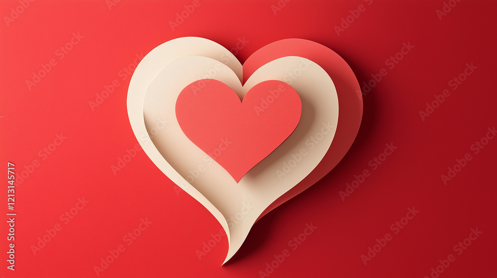 Paper Craft of Multi Layered Red Love Heart Speech Bubble on Red Background, room for text Paper Craft of Multi Layered Red Love Heart Speech Bubble on Red Background, room for text