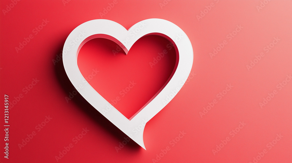 Paper Craft of Multi Layered Red Love Heart Speech Bubble on Red Background, room for text