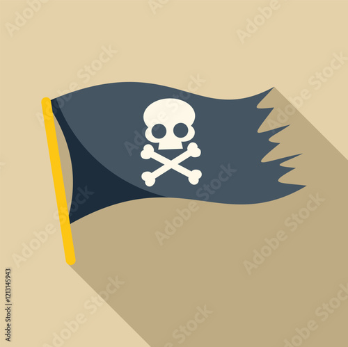 Jolly roger waving in the wind, pirate flag with skull and crossbones