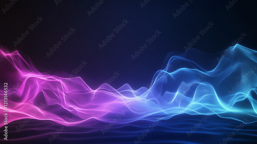Fototapeta premium Abstract waves in pink and blue on dark background
