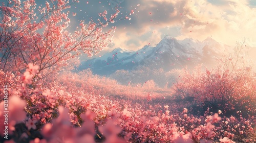 A field cherry blossoms at peak bloom, surrounded by naturea??s serenity.
