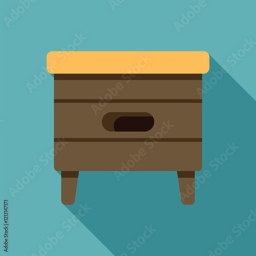 Simple wooden beehive with a small entrance for working bees and a yellow cover