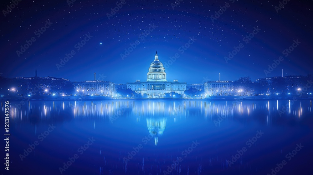 Obraz premium Nighttime View of the United States Capitol Building