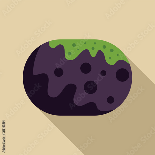 Purple treat being drizzled with green icing and sprinkles, flat design