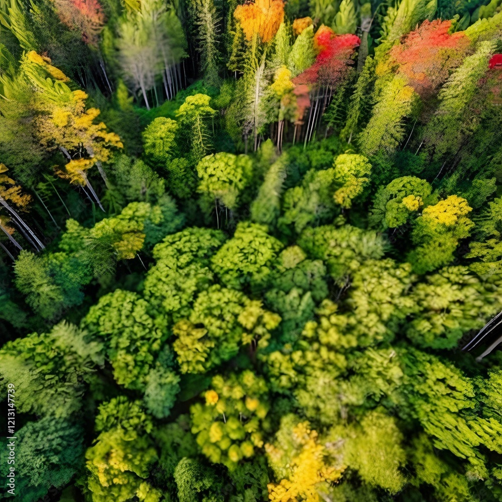 Fototapeta premium Top view of a young green forest