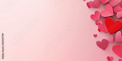 red paper hearts on pink background, valantine's day