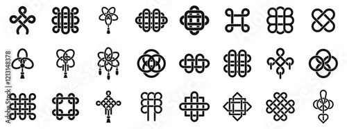 Chinese knots icons set. Intricate and beautiful chinese knots symbolize luck, prosperity, and longevity in chinese culture