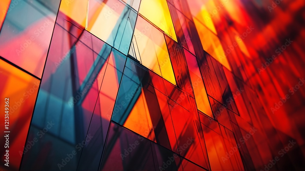 Fototapeta premium Abstract colorful glass wall with geometric patterns.