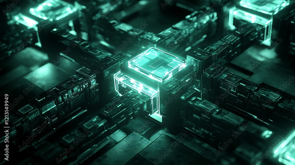 Fototapeta premium Abstract glowing blockchain links creating a secure digital system symbolizing encryption