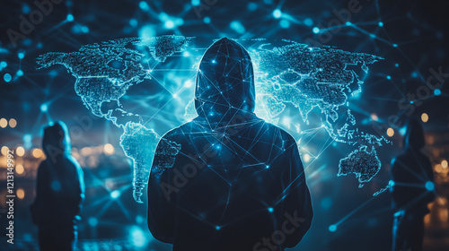 Hacker are planning to hack and attack networks and cyber security systems.team people innovation connection of line from nail node to node on map background , networking concept