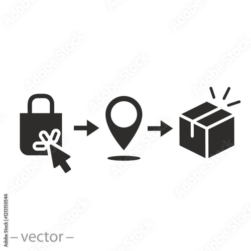 receive order in pick up point, click and collect order, icon, delivery services steps, e-commerce concept - flat vector illustration