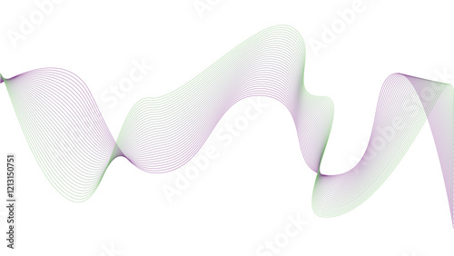 Tittel: Vector curvy abstract line art wavy flowing dynamic pink, blue, green in concept music or sound, wave, wind, information flow