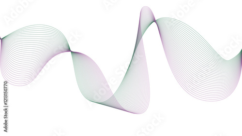 Tittel: Vector curvy abstract line art wavy flowing dynamic pink, blue, green in concept music or sound, wave, wind, information flow