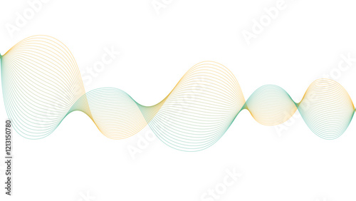 Vector curvy abstract line art wavy flowing dynamic green, yellow and orange in concept music or sound, wave, wind, information flow