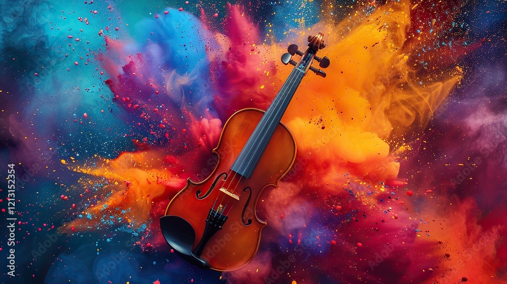 Fototapeta premium Vibrant Violin in a Colorful Explosion