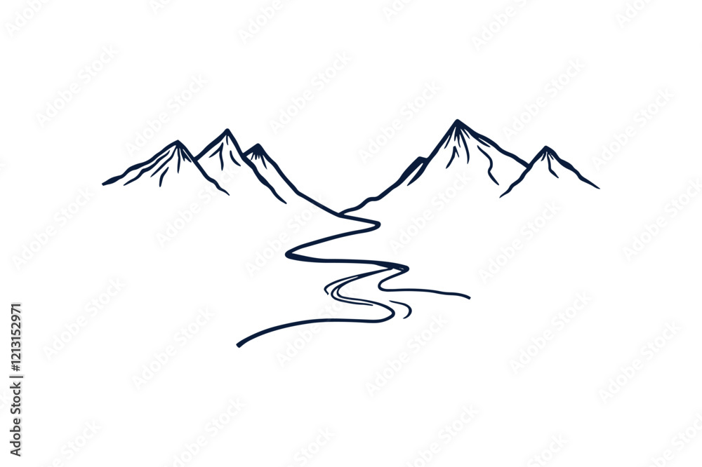 river flowing between mountains clip art vector illustration