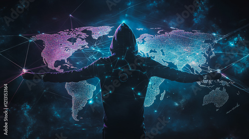 Hacker are planning to hack and attack networks and cyber security systems.team people innovation connection of line from nail node to node on map background , networking concept