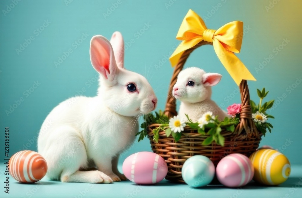 Fototapeta premium easter bunny with easter eggs
