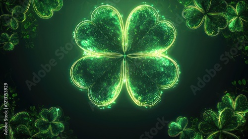 A neon-style vector illustration a clover frame, glowing in green for a St. Patricka??s Day event. photo