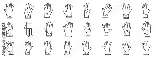 Nitrile gloves hand icons set. Diverse collection of medical glove icons, representing hygiene and hand protection in various healthcare contexts