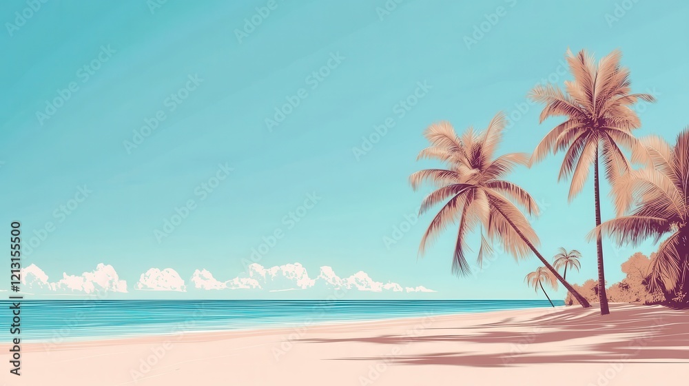 Obraz premium Tranquil Beach Scene With Palm Trees And Ocean