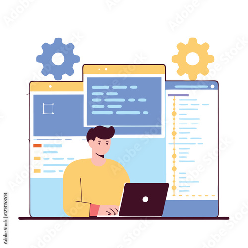 Isometric Web Developer: Coding, Programming, Software Development, Digital Technology, Modern      