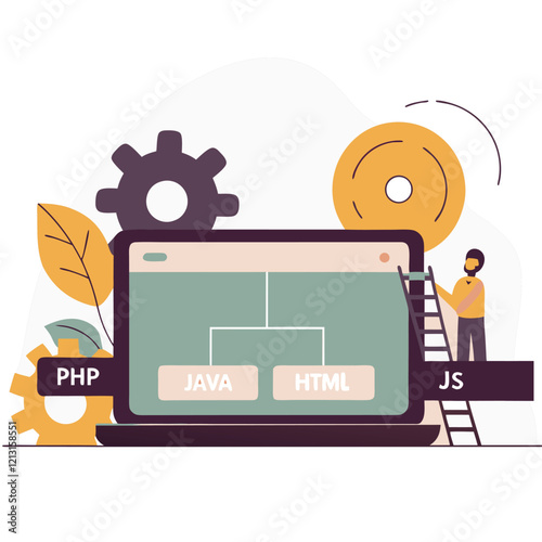 Isometric Tiny Developer Web Development Illustration: Coding, Software, Website, Programming,      